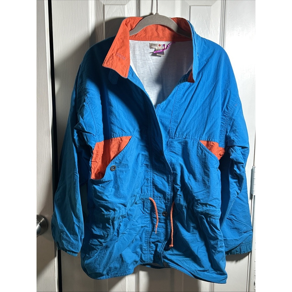 Vintage 80s 90s French Navy Color Block Retro Jacket Windbreaker Size Medium